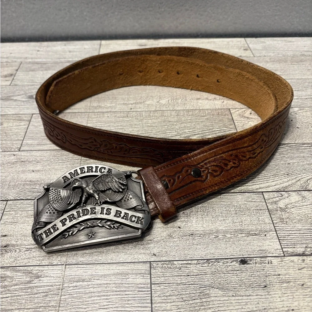 Brown Leather Belt with Silver Buckle